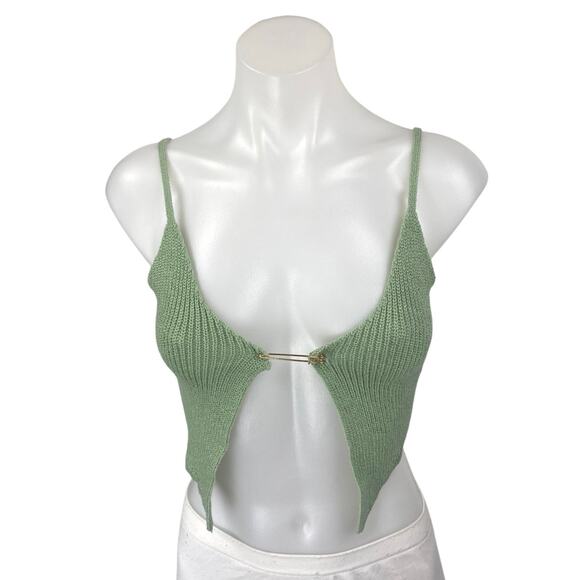 Hera Collection Tops - Hera Collection Green Ribbed Knit Sleeveless Cami Tank Cardigan Crop Top Size S